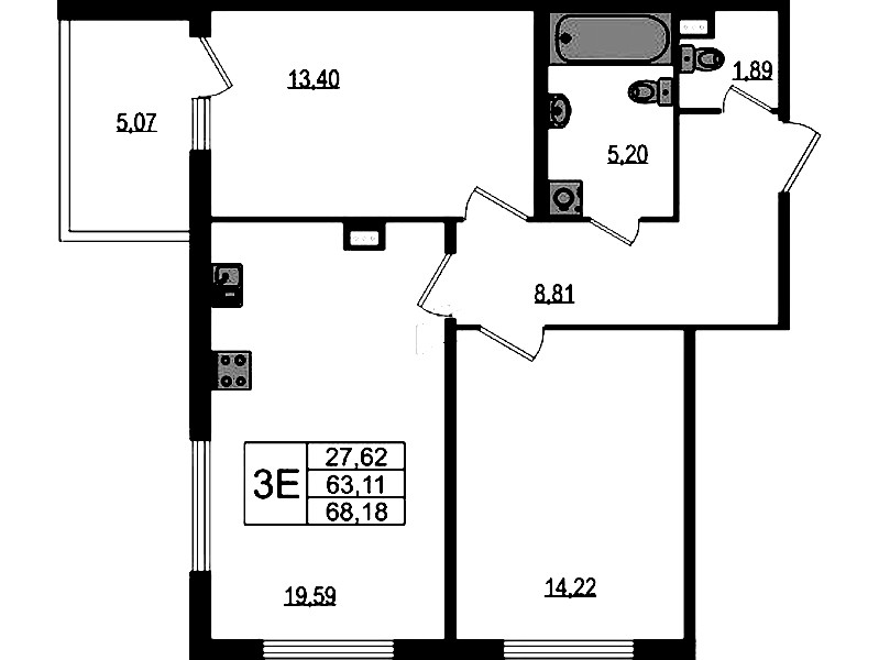 2-комнатная квартира 63.11 м², 1/4 эт., ЖК «Любоград в Стрельне»